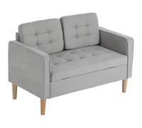 HOMCOM Canapé 2 Places avec Espace de Rangement, Capitonnage, Coussin, Bois de Caoutchouc, 117 x 62 x 78 cm, Gris clair