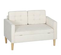 HOMCOM Canapé 2 places avec rangement, capitonnage à boutons, coussin, bois de caoutchouc, 117x62x78cm, Crème