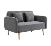 HOMCOM Canapé 2 Places, Canapé avec 2 Coussins, Canapé Double Rembourré, Canapé avec Revêtement en Velours, 130x70x80cm, Gris