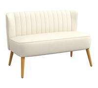 HOMCOM Canapé 2 places, canapé de salon en tissu aspect lin, assise rembourrée et pieds en bois d'hévéa, 117x56,5x77cm, crème