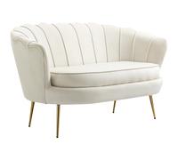 HomCom Canapé 2 places Coquillage – Velours, coussin 10 cm, pieds dorés effilés – Crème