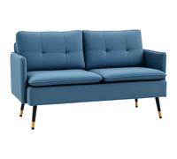 HOMCOM Canapé 2 places design scandinave tissu effet lin avec passepoil 139 x 68 x 80 cm bleu