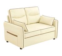 HOMCOM Canapé 2 places en similicuir avec rembourrage épais, poche latérale et 2 coussins, 136x81x90 cm, Beige