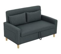 HOMCOM Canapé 2 Places en Tissu Effet Lin avec 2 Coussins Amovibles et Espace de Rangement, Gris foncé