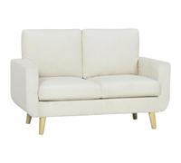HOMCOM Canapé 2 Places en Velours Côtelé, Assise Rembourrée, 134 cm, Crème | Canapé de Salon Moderne, Coussin à Ressorts, Dossier Épais, Pieds en Bois d'Hévéa, pour Chambre, Appartement, Petit Espace