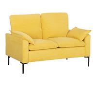 HOMCOM Canapé 2 Places Moderne avec Coussins et Revêtement en Tissu Éponge, 130x77x84 cm, Jaune