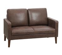 HOMCOM Canapé 2 Places Moderne avec Revêtement en Tissu Effet Cuir Respirant et Pieds en Bois, 130x78x85 cm, Marron Foncé