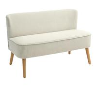HOMCOM Canapé 2 places moderne Canapé sans accoudoirs Rembourré avec aspect velours côtelé, petit canapé lounge avec pieds en bois pour le salon, 117 x 56,5 x 77 cm, blanc crème