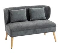 HOMCOM Canapé 2 places, petit canapé en chenille avec dossier à oreilles, assise épaisse, pieds en bois d'hévéa, gris
