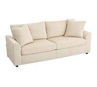 HOMCOM Canapé 3 places 212 cm avec 2 coussins à ressorts, tissu velours côtelé, pour salon, chambre, bureau à domicile, crème