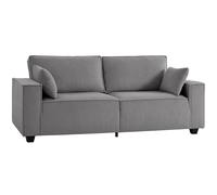 HOMCOM Canapé 3 places 218 cm, canapé moderne en velours côtelé avec rembourrage à ressorts ensachés, accoudoirs larges et 2 coussins, gris clair