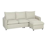 HOMCOM Canapé 3 Places avec Pouf de Rangement Canapé d'angle 212 cm Crème | Modulable, Design Moderne, Assise Rembourrée, Coussins À Ressorts, Tissu En Lin, pour Salon Chambre Bureau