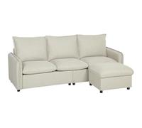HOMCOM Canapé 3 Places avec Pouf de Rangement, canapé d'angle modulable 212 cm, Design Moderne, Assise rembourrée, Coussins à Ressorts, Tissu en Lin, pour Salon, Chambre, Bureau, crème