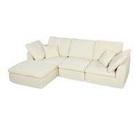 HOMCOM Canapé 3 Places avec Pouf Réversible, Canapé d'Angle Modulable en Chenille 254 cm Moderne, Assise Large, Crème
