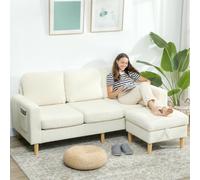 HOMCOM Canapé 3 Places avec Repose-Pieds en Velours Côtelé 192 cm Beige | Design Moderne, Tabouret de Rangement, Coussins à Ressorts, Assise et Dossier Rembourrés, pour Salon Chambre Bureau