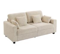 HOMCOM Canapé 3 places beige avec revêtement velours Raindrop, assise profonde, coussins à ressorts, larges accoudoirs et 4 coussins