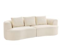HOMCOM Canapé 3 places en chenille 260 cm, canapé salon, assise large, 3 coussins, pas de montage nécessaire, crème