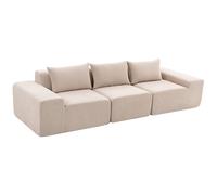 HOMCOM Canapé 3 Places en Chenille 320 cm, Canapé Modulaire, Assise et Accoudoirs Extra-Larges, Entièrement Compressé, Beige