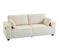 HOMCOM Canapé 3 Places en Velours côtelé 218 cm, canapé Salon Moderne, Large Assise rembourrée, Coussins à Ressorts, accoudoirs Extra-Larges, 2 Coussins, Poche latérale, pour Salon, Chambre, Beige