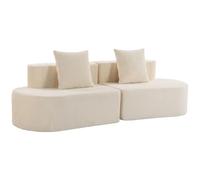 HOMCOM Canapé 3 Places Incurvé Velours Côtelé 245cm Compressé sans Montage | Canapé Salon Modulaire avec Assise Profonde, 2 Coussins, Ressorts Ensachés, Style Moderne, pour Chambre, Bureau, Crème