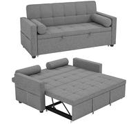 HOMCOM Canapé Convertible 2 Places 3 en 1, canapé-lit capitonné, lit gigogne Double, Dossier réglable, 2 Coussins et Poches d'accoudoirs, Tissu Aspect Lin, pour Chambre, Gris
