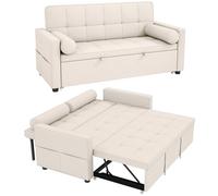 HOMCOM Canapé Convertible 2 Places 3 en 1, canapé-lit capitonné, lit gigogne Double, Dossier réglable, 2 Coussins et Poches d'accoudoirs, Tissu Aspect Lin, pour Chambre, Beige