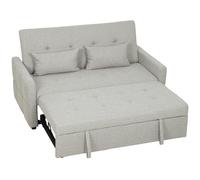 HOMCOM Canapé convertible 2 places 3 en 1, canapé-lit clic-clac, lit gigogne, dossier réglable, 2 coussins, 158x85x85cm, gris