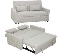 HOMCOM Canapé Convertible 2 Places 3 en 1 Clic-Clac 137x180cm Marron Clair | Canapé-Lit, Lit Gigogne, Dossier Réglable, 2 Coussins, Assise Large, Tissu Lin, Salon, Appartement, Petit Espace