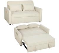 HOMCOM Canapé Convertible 2 Places 3 en 1 Clic Clac Chenille 142 cm Beige | Canapé-Lit, Dossier Réglable, Assise à Ressorts, 2 Oreillers, Poches Latérales, pour Salon, Chambre, Petit Espace