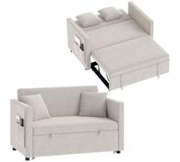 HOMCOM Canapé Convertible 2 Places 3 en 1 Dossier Réglable 131 cm Beige | Canapé-Lit Clic Clac en Velours Hollandais, 2 Oreillers et Poches Latérales, Style Moderne, Salon, Chambre, Petit Espace
