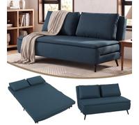 HOMCOM Canapé Convertible 2 Places 3 en 1 Oreillers 135x188cm Bleu | Canapé-Lit Clic-Clac, Chauffeuse 2 Place, Dossier Réglable, Assise Large, Ressorts en S, Rembourré en Lin, OEKO-TEX