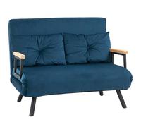 HOMCOM Canapé Convertible 2 Places 4 en 1 avec Dossier Réglable Bleu | Canapé-Lit, sur 5 Niveaux, 2 Coussins, Siège Rembourré, Tissu Effet Velours, pour Salon, Chambre d'Amis, Petit Espace