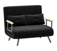 HOMCOM Canapé Convertible 2 Places 4 en 1 Tissu Effet Velours Noir | Canapé-Lit, Dossier Réglable 5 Niveaux, 2 Coussins, Siège Rembourré, Salon, Chambre d'Amis, Petit Espace
