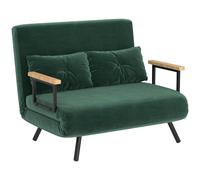HOMCOM Canapé Convertible 2 Places 4 en 1 Tissu Effet Velours Vert | Canapé-Lit, Dossier Réglable 5 Niveaux, 2 Coussins, Siège Rembourré, Salon, Chambre d'Amis, Petit Espace