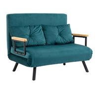 HOMCOM Canapé Convertible 2 Places 4 en 1 Tissu Effet Velours Vert Canard | Canapé-Lit, Dossier Réglable 5 Niveaux, 2 Coussins, Siège Rembourré, Salon, Chambre d'Amis, Petit Espace