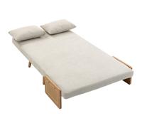 HOMCOM Canapé Convertible 2 Places, Canapé-Lit 3 en 1 Chenille 103cm, Dossier Réglable, 2 Oreillers, Accoudoirs en Bois, Crème
