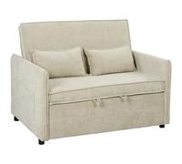 HOMCOM Canapé Convertible 2 Places, Canapé-Lit 3 en 1 Chenille 125 cm avec Dossier Réglable, Assise Large, 2 Oreillers, Crème