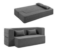 HOMCOM Canapé Convertible 2 Places Canapé-Lit Chenille 203 cm 360kg Gris | Assise et Accoudoirs Larges, 2 Coussins, Entièrement Compressé, pour Salon, Petit Espace, Aucun Assemblage Requis