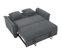 HOMCOM Canapé convertible 2 places, canapé-lit clic-clac en chenille, dossier réglable, 2 coussins, poche latérale, gris