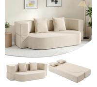 HOMCOM Canapé Convertible 2 Places, Canapé-Lit en Chenille 190cm, Dossier Rabattable, Assise et Accoudoirs Larges, 2 Oreillers, Entièrement Compressé Pas d'Assemblage, pour Salon, Chambre, Beige