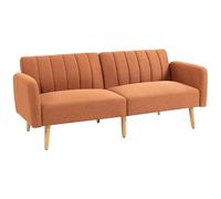 HOMCOM Canapé Convertible 2 Places Design scandinave Dossier inclinable 3 Positions Pieds Bois Tissu Aspect Lin Marron