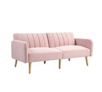 HOMCOM Canapé Convertible 2 Places Design scandinave Dossier inclinable 3 Positions Pieds Bois Tissu Aspect Lin Rose