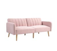 Canapé Convertible 2 Places - HOMCOM - Design scandinave - Dossier inclinable 3 Positions - Pieds Bois Tissu Aspect Lin - Rose