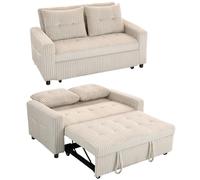 HOMCOM Canapé Convertible 2 Places Dossier Réglable 157x190cm Crème | Canapé-Lit Clic-Clac, Velours Côtelé, Poches Latérales, 2 Coussins, Style Moderne, Salon, Chambre d'Amis, Petit Espace