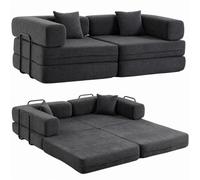 HOMCOM Canapé Convertible 2 Places Modulaire 5 en 1 Chenille 198 cm Gris | Canapé-Lit, Assise et Accoudoirs Larges, 2 Coussins, Rembourrage Épais, pour Salon, Petit Espace, Aucun Assemblage Requis