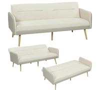 HOMCOM Canapé Convertible 3 Places 3 en 1 avec Dossier Réglable Beige | Canapé-Lit Clic-Clac, Assise Rembourrée, Pieds en Métal, Tissu Effet Velours et PU, pour Salon, Chambre d'Amis, Petit Espace