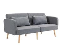 HOMCOM Canapé Convertible 3 Places, canapé-lit 2 Places, Dossier inclinable et accoudoirs réglables, clic clac en Tissu Effet Lin, Pieds en Bois Massif, 2 Coussins lavables, Gris