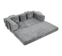 HOMCOM Canapé Convertible 3 Places Compressé 5 en 1, Canapé-Lit en Chenille 205cm, Assise Profonde, 2 Coussins, Gris