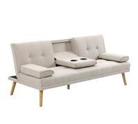 HomCom – Canapé convertible 3 places rembourré, dossier réglable 3 niveaux, 2 porte-gobelets, beige