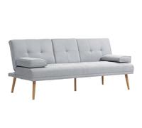 HOMCOM Canapé Convertible 3 Places Design scandinave Inclinaison Dossier réglable 3 Niveaux Dossier Centrale Rabattable 2 Porte-Verres Bois Massif Lin Gris Clair